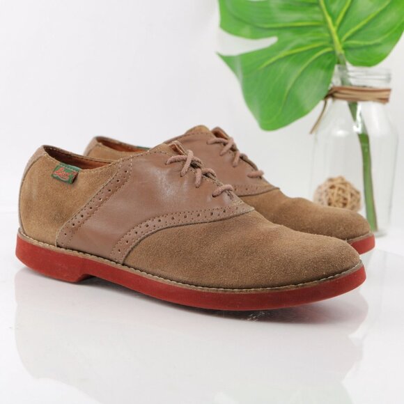 GH Bass Mens Saddle Oxford Size 7.5 Tan Camel Suede Leather Gum Sole Casual Shoe - Picture 3 of 12